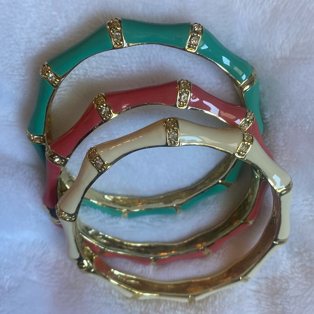Set of three enamel hinged bangle bracelets